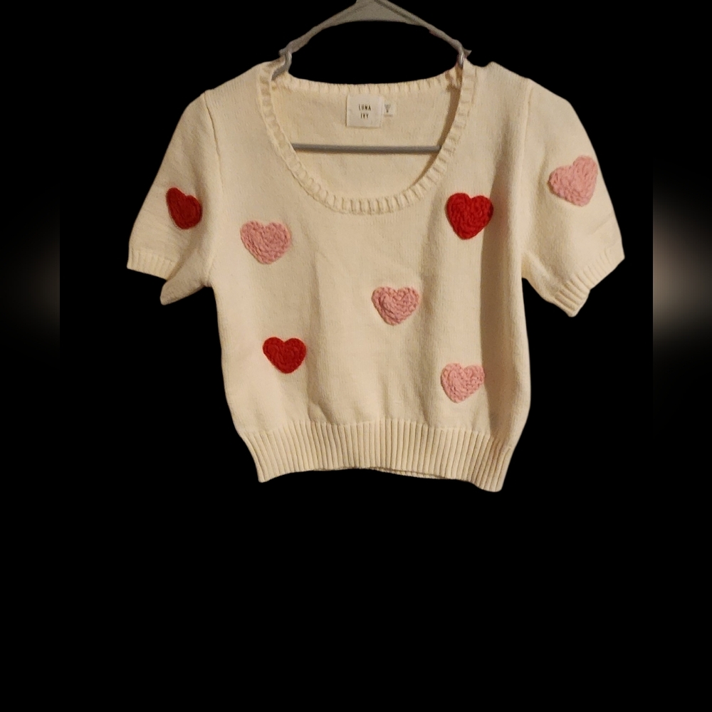 Heart Patterned Cream Sweater Size M Only Worn One Time For Photo Shoot